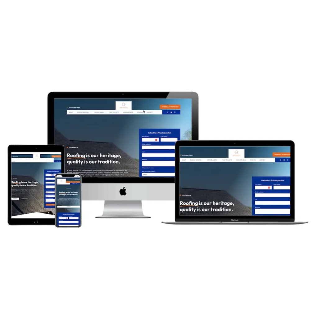 roof rescue website screenshot on multiple responsive devices