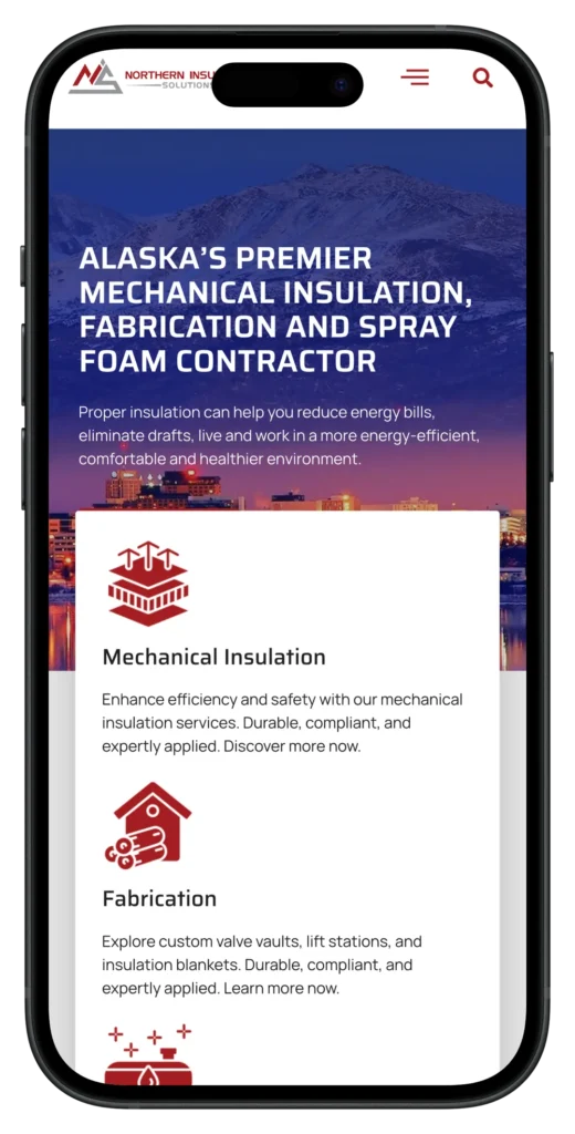 northern insulation solutions website on mobile phone mockup